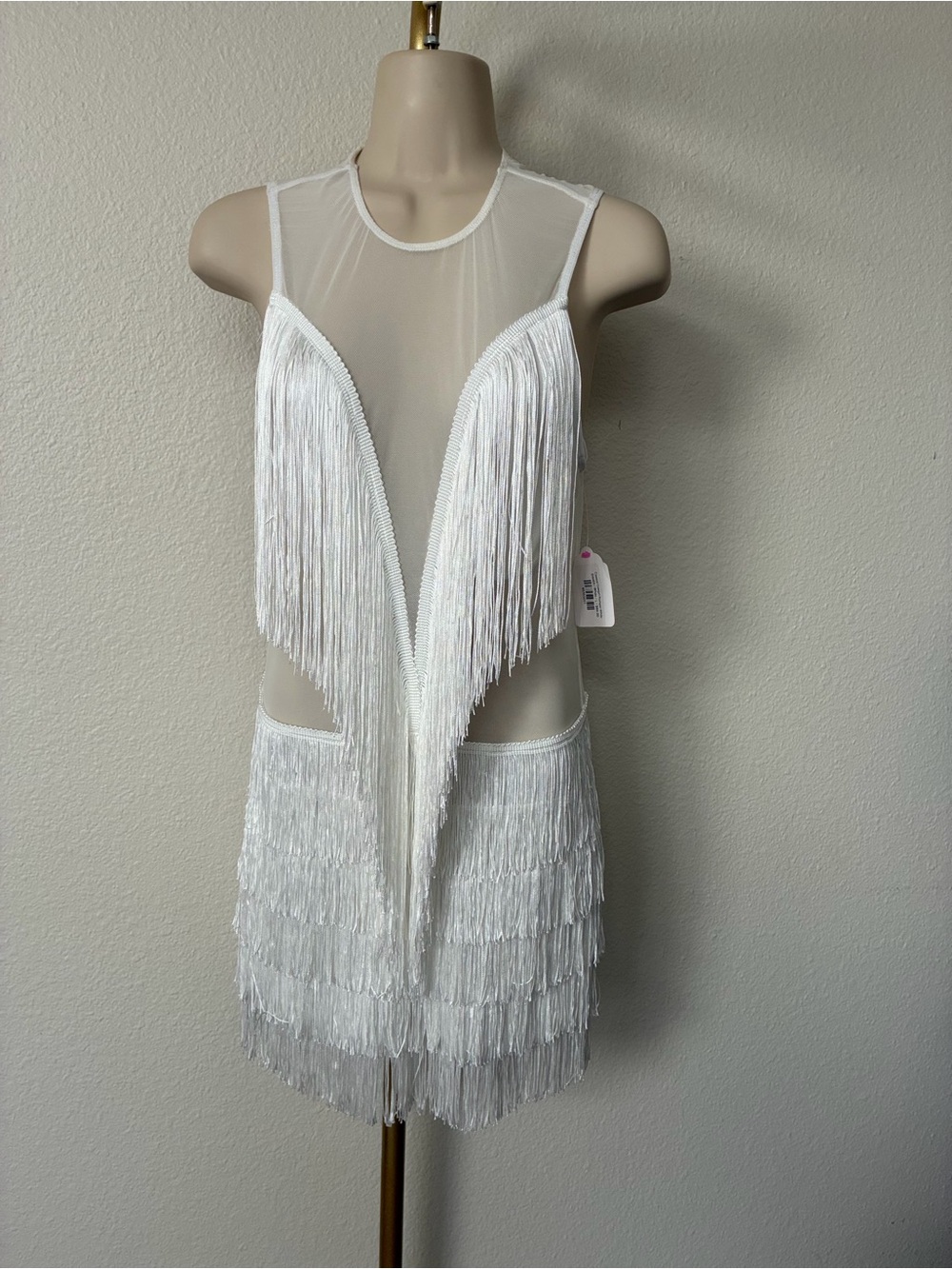 NWT Bear Dance White Fringe Mesh Mini Jumpsuit Romper, size Large